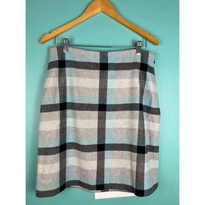 Talbots Plaid Skirt Size 8 Wool Blend Blue Gray Black Check Lined Classic Winter